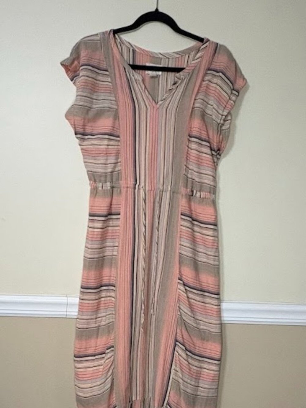 Caslon Striped Cotton Blend Midi Dress S Pink Boho Midi